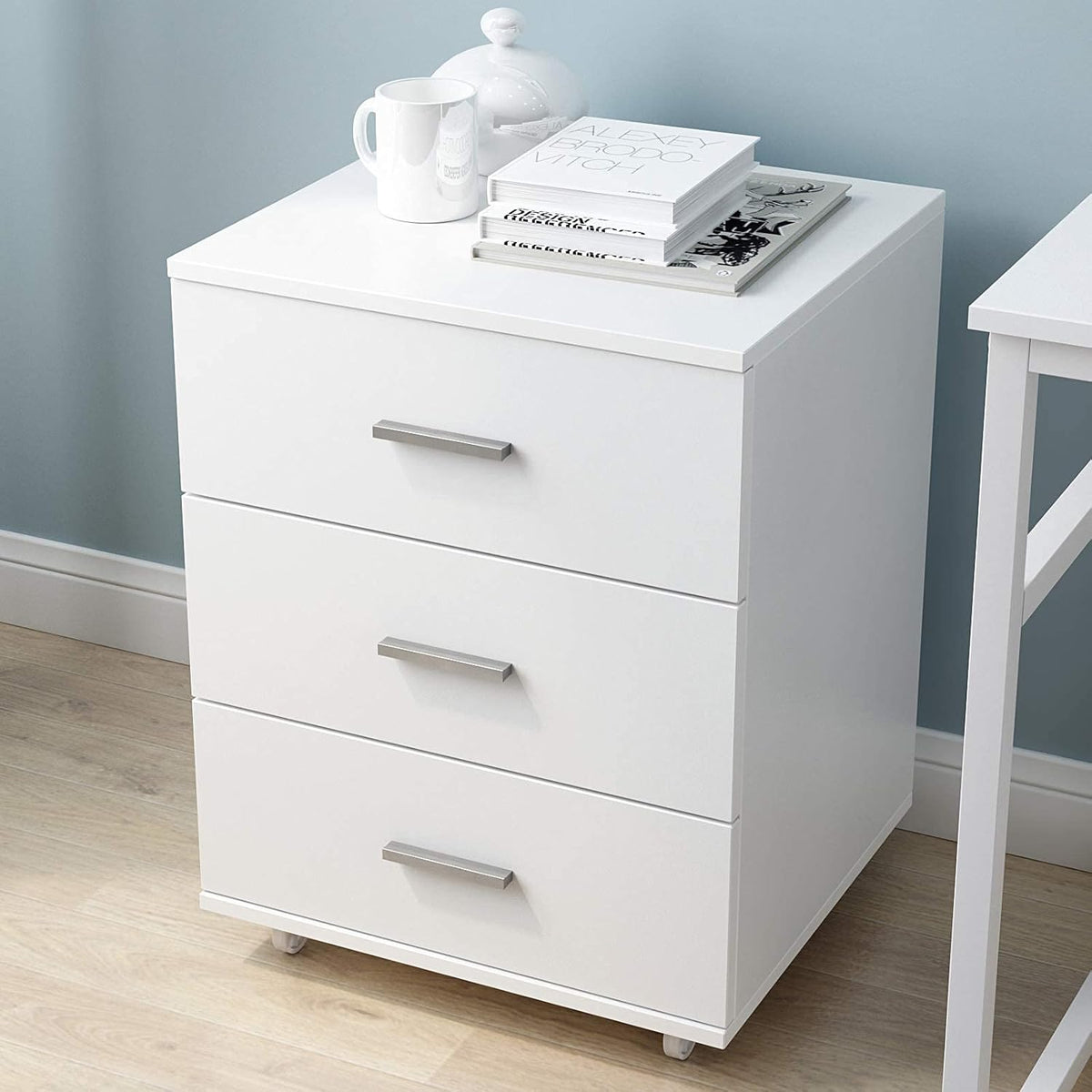 3 Drawer Rolling Wooden File Cabinet with Lockable Casters W49145