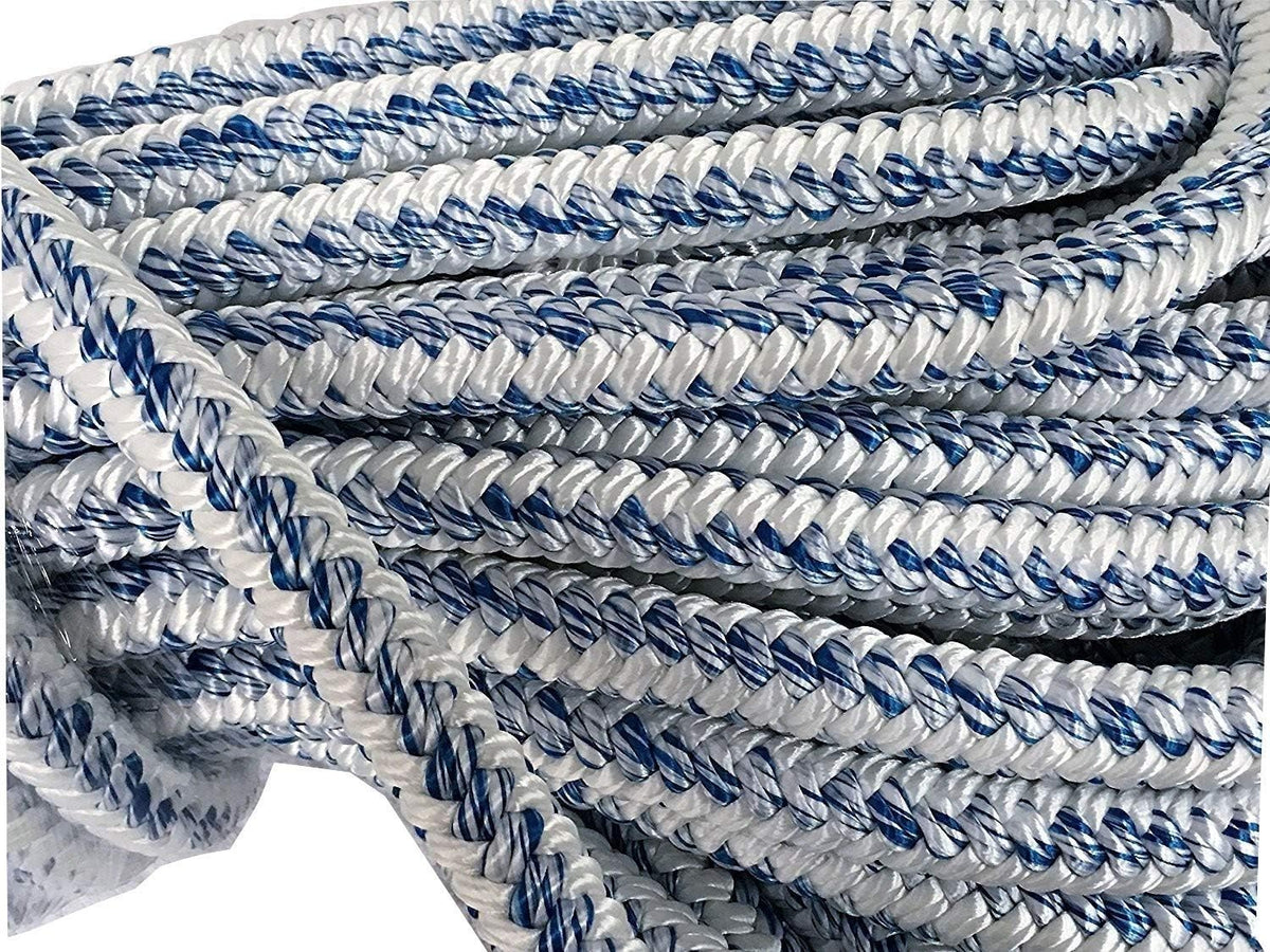 3/4 Inch by 150 Feet 12 Carrier 24 Strand Arborist Bull Rope White Blue R96791