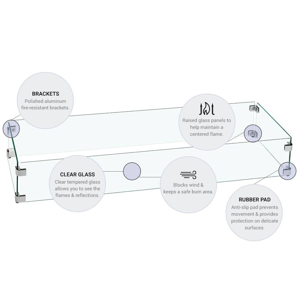 Fire Pit Glass Wind Guard Rectangular 53x19 inch M3248