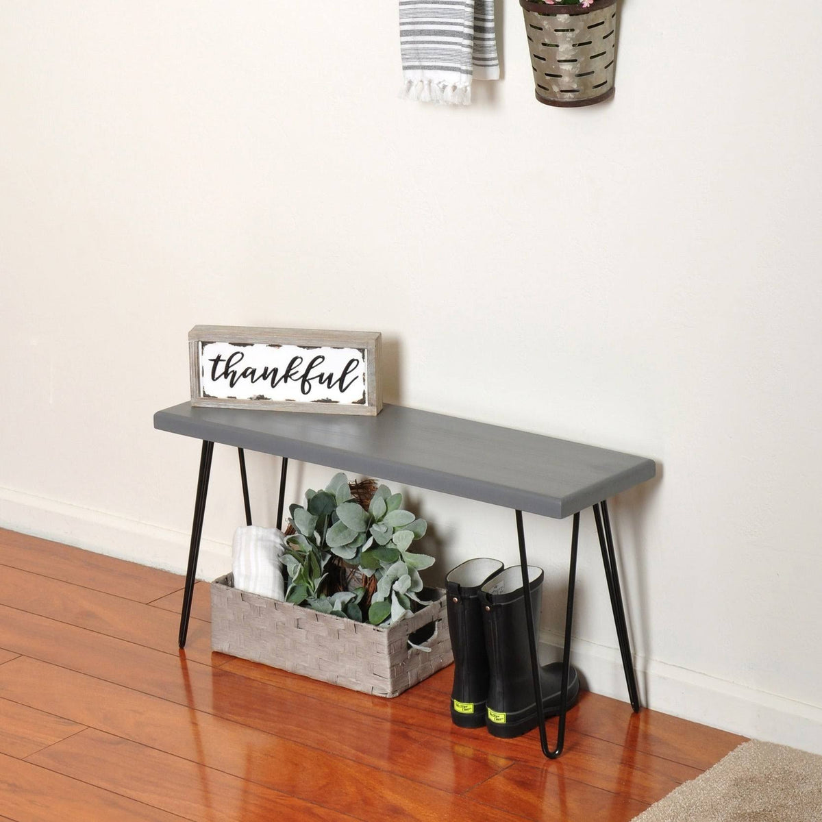 Weathered Gray Wood Bench D7708