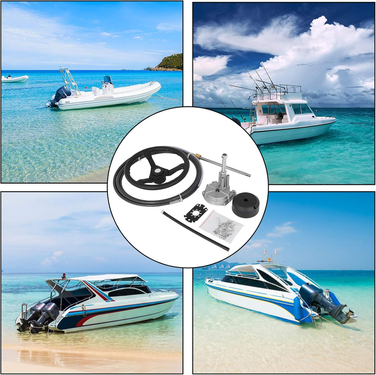 12' Mechanical Rotary Boat Steering Cable with 13 Inch Wheel B1622