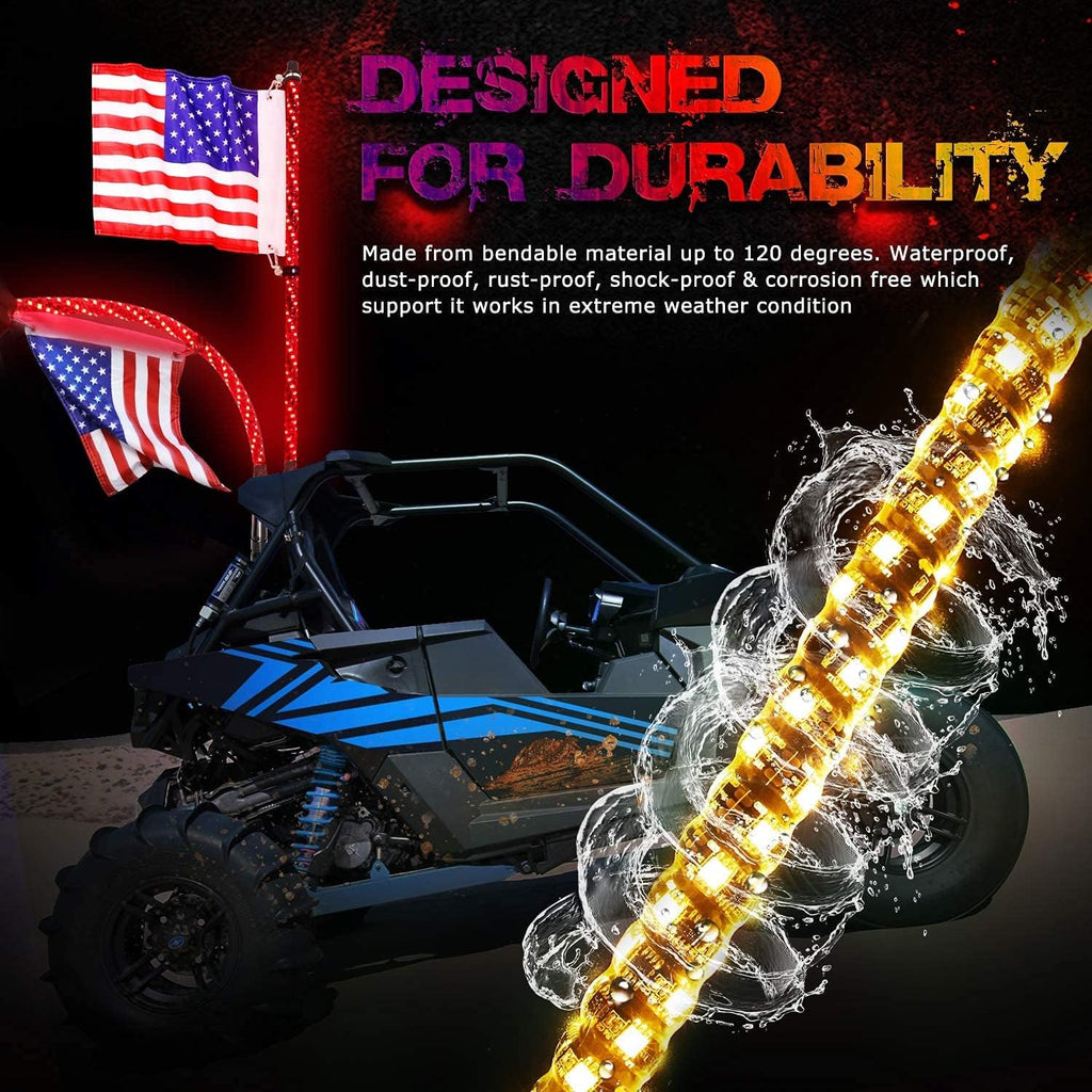 2PCS 3FT RGB LED Whip Lights with Spring Base RF Remote Controlled Q877