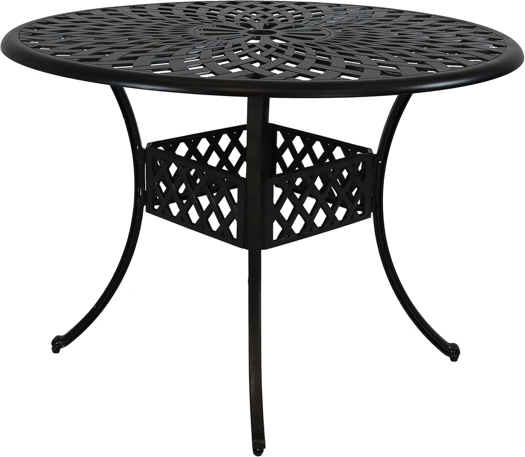 Round Cast Aluminum Patio Dining Table with Umbrella Hole S462519