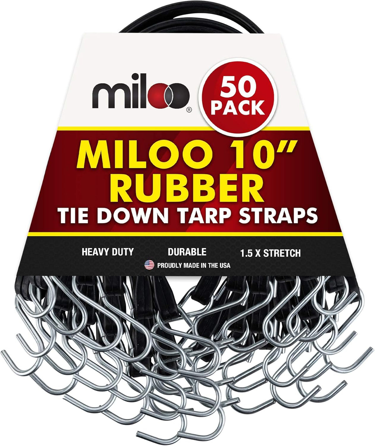 50 Pack Rubber Tarp Straps 10 Long EPDM with Crimped Hooks R8351
