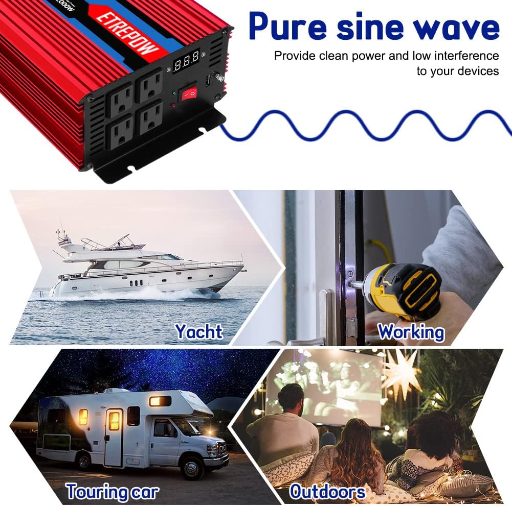 2000 Watt Pure Sine Wave Power Inverter 12V DC to 110V AC Q1610