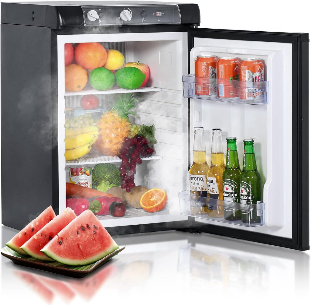 3 Way Propane Fridge 120V 12V LPG Gas Refrigerator Black 2.1 Cu.ft. Y32623