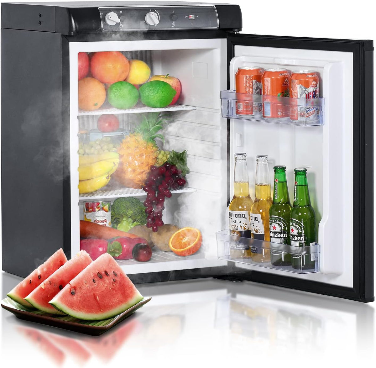 3 Way Propane Fridge 120V 12V LPG Gas Refrigerator Black 2.1 Cu.ft. Y32623