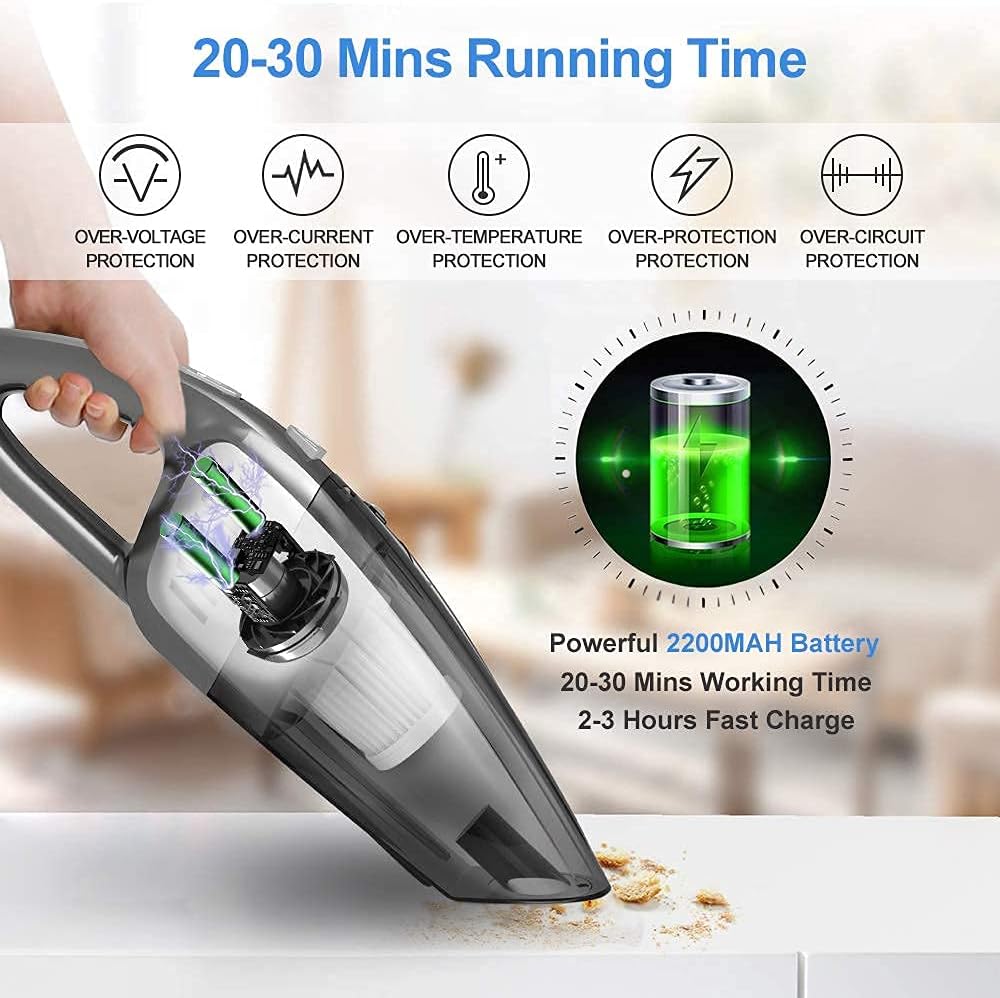 Portable Cordless Handheld Vacuum Cleaner, 8000PA, 120W, Wet & Dry, Pack of 2 O4036