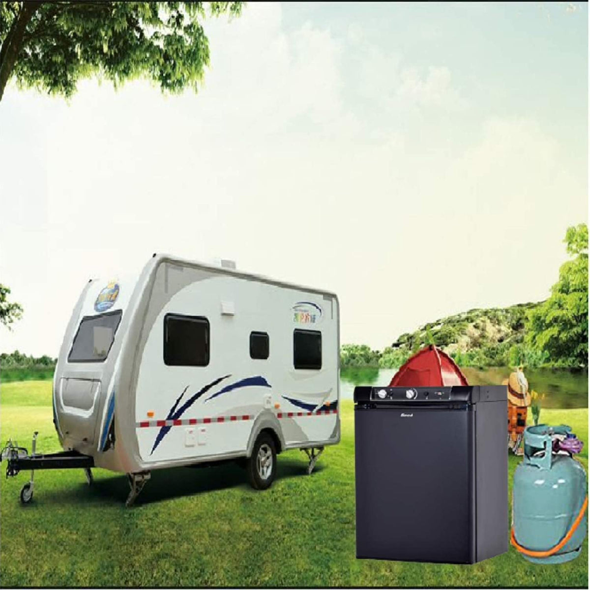 3 Way Propane Fridge 120V 12V LPG Gas Refrigerator Black 2.1 Cu.ft. Y32623