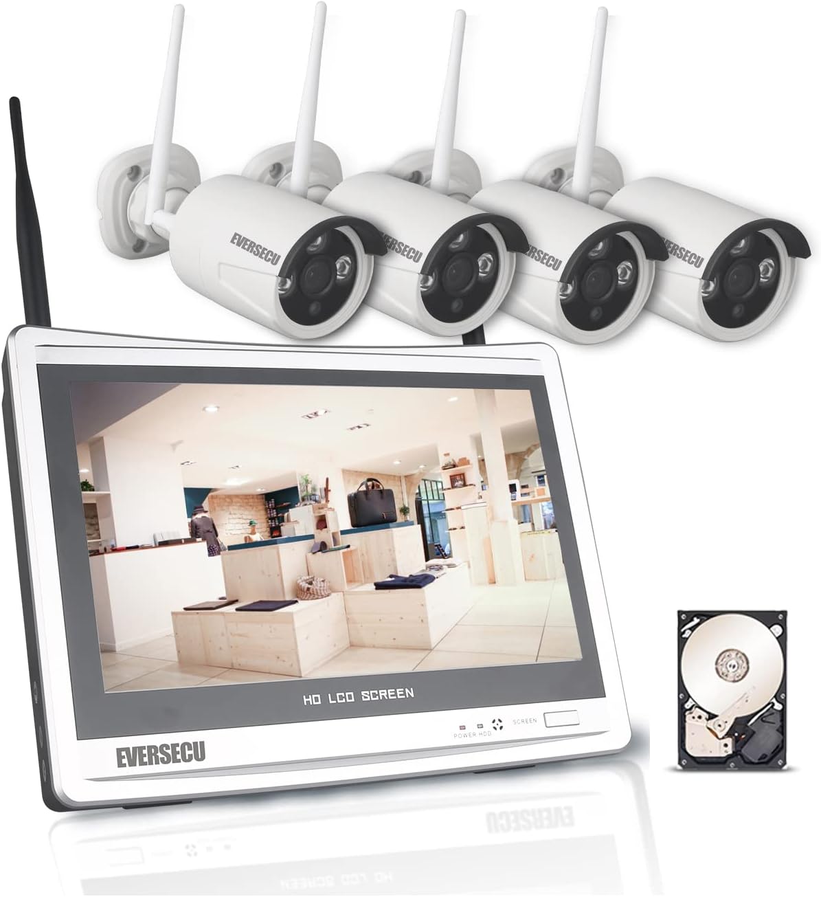 8 Channel 2K 3MP Wireless Security Camera System with 12 Inch Monitor and 1TB HDD Z6497