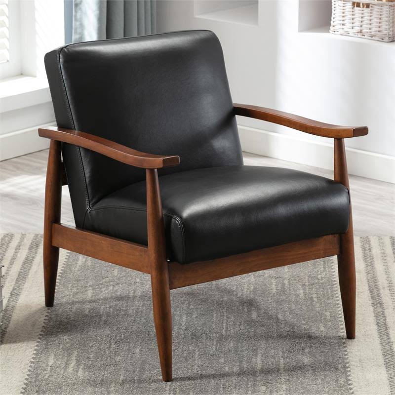 Black Leather Accent Chair W5075
