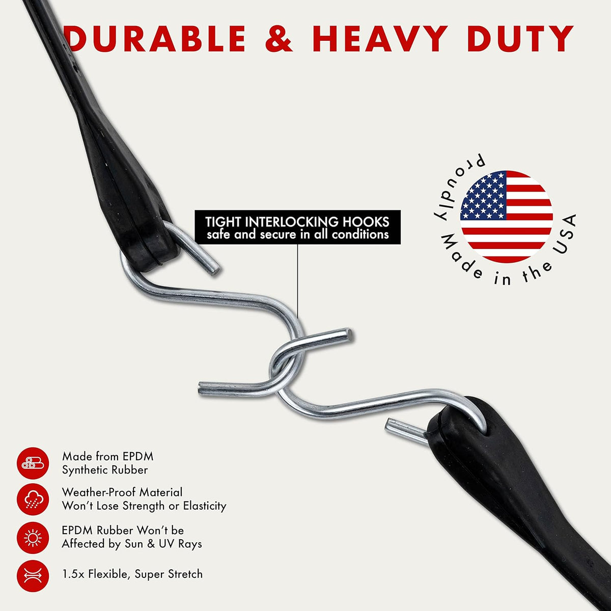 50 Pack Rubber Tarp Straps 10 Long EPDM with Crimped Hooks R8351
