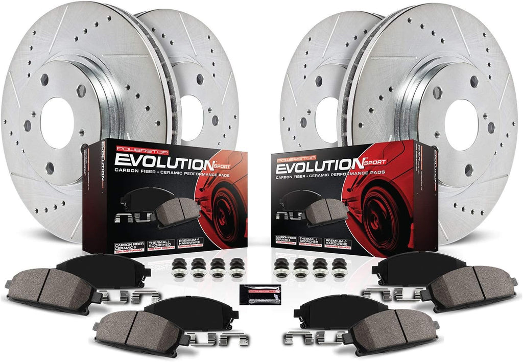 Front and Rear Carbon Fiber Brake Pads with Drilled & Slotted Brake Rotors Kit C85746