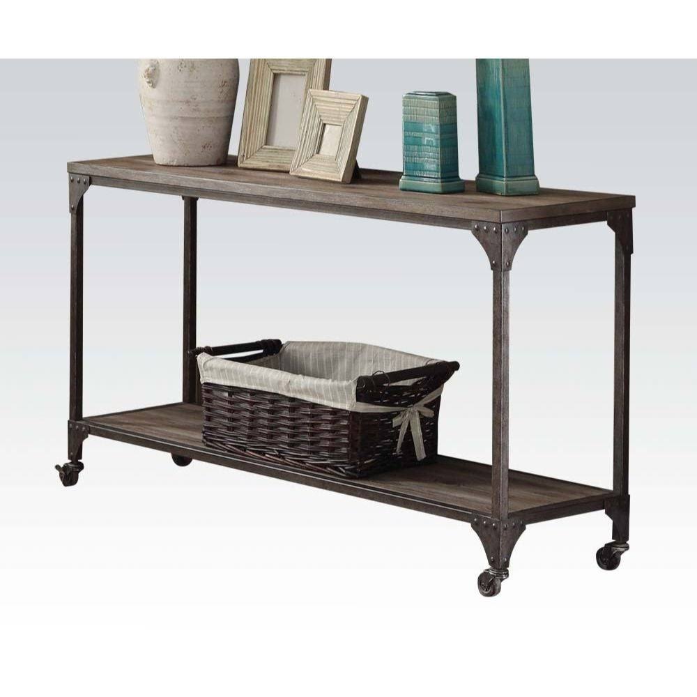 Rustic Oak Finish Wood Metal Sofa Table N2360