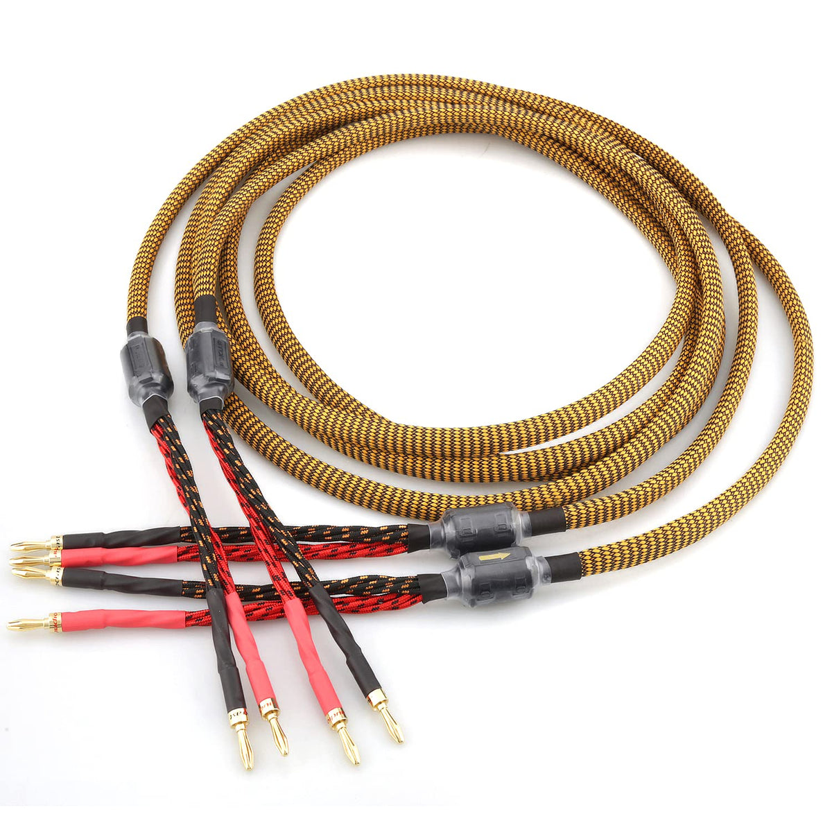 OFC Speaker Cable with 8 Banana Plugs, 9.89ft Nylon Braid Pack of 2 S1229