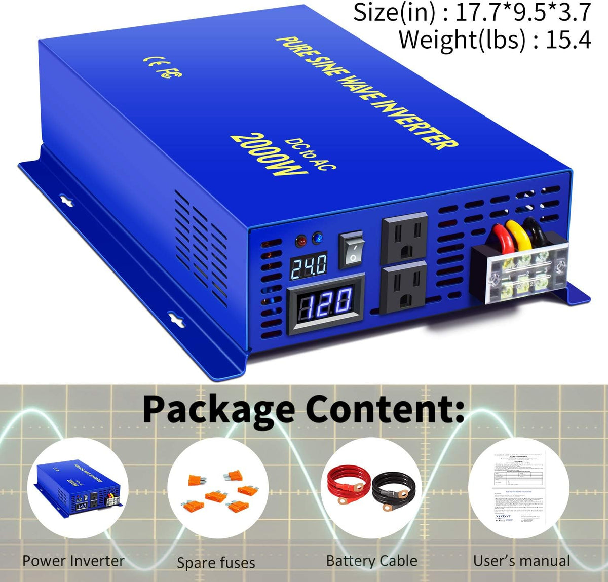 Pure Sine Wave Power Inverter 3000W 6000W Peak DC 24V to AC 110V 120V M7036