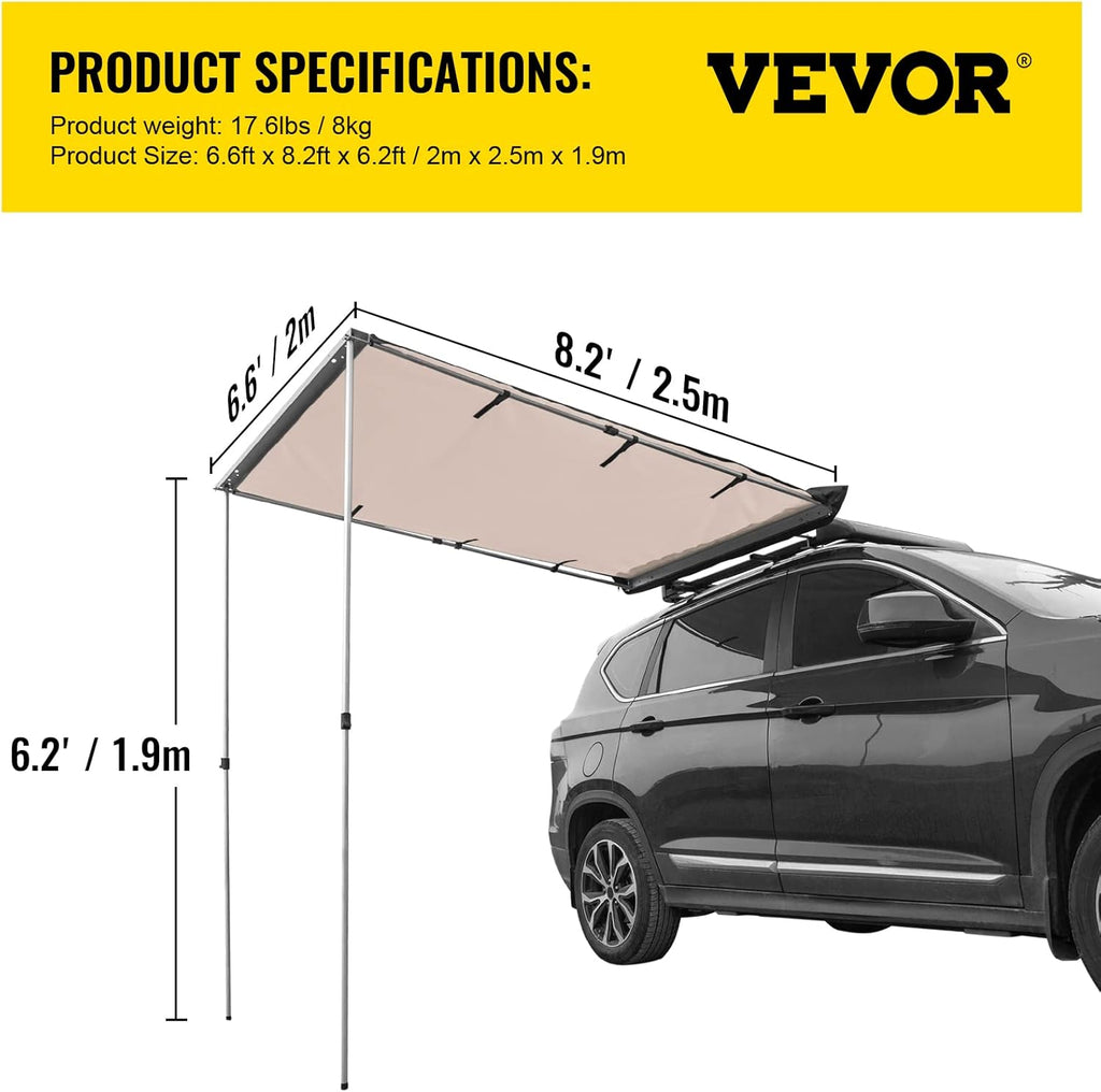 6.6'x8.2' Waterproof UV50+ Retractable Car Side Awning with Carry Bag Z762