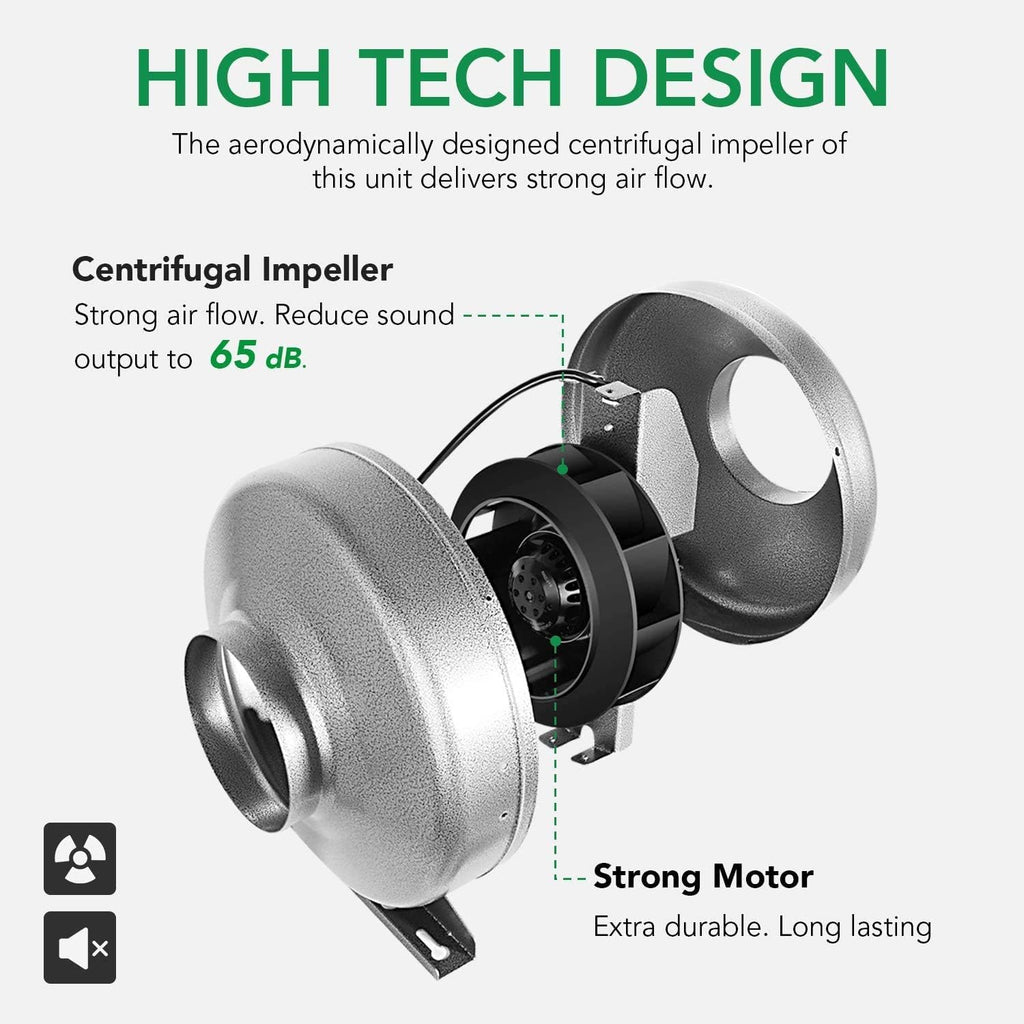 6 Inch 442 CFM Inline HVAC Vent Blower Fan with Carbon Filter and Ducting Combo Set L202
