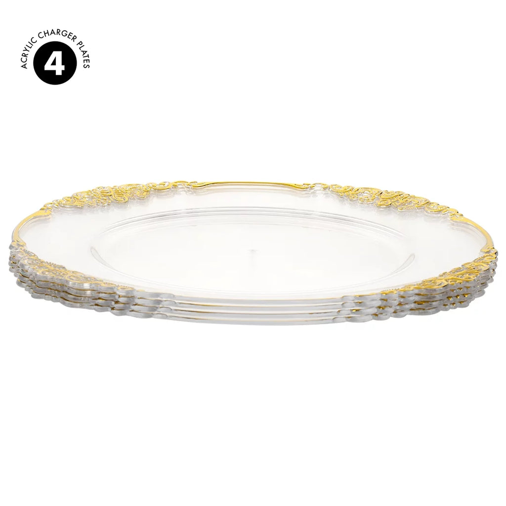 Clear Acrylic Charger Plates with Gold Rim Set of 4 V229