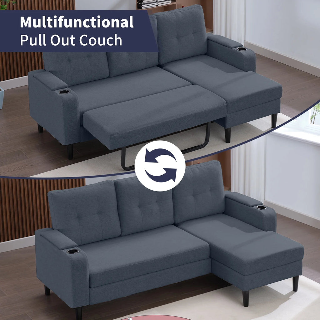 Dark Grey L-Shape Sleeper Sofa with Storage Armrest R769618