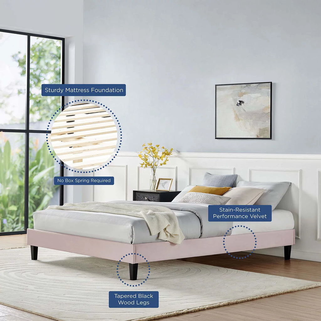 Queen Size Velvet Platform Bed Frame Q6092