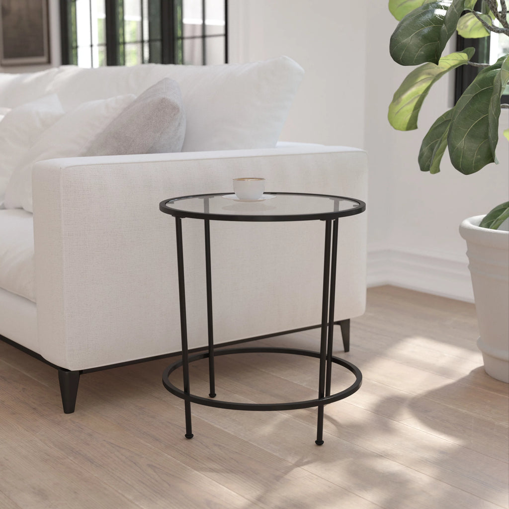 Round Glass End Table with Black Frame E78070