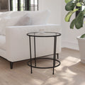 Round Glass End Table with Black Frame E78070