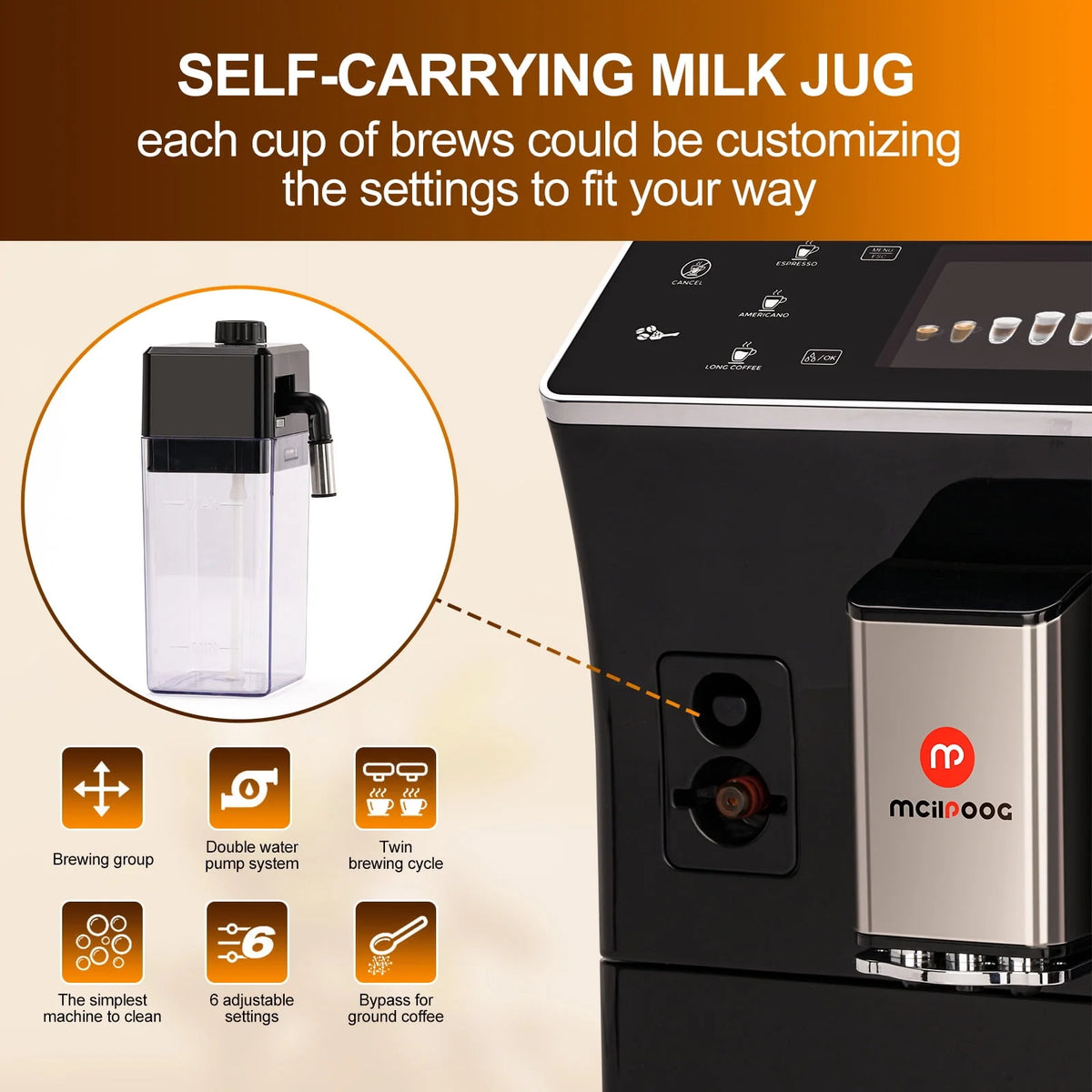 Automatic Espresso Coffee Machine with Grinder and Milk Frother I239