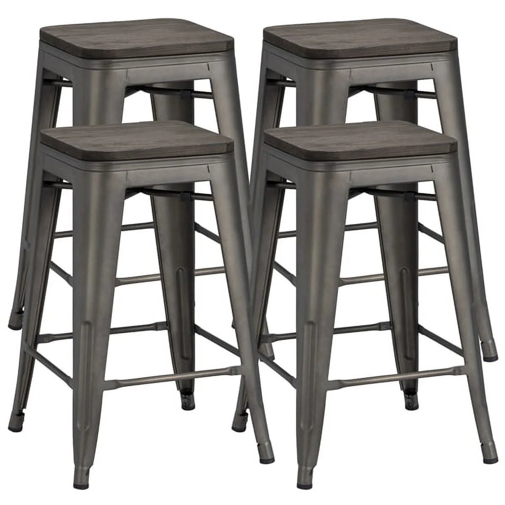 24" Counter Bar Stool with Wooden Seat N6125
