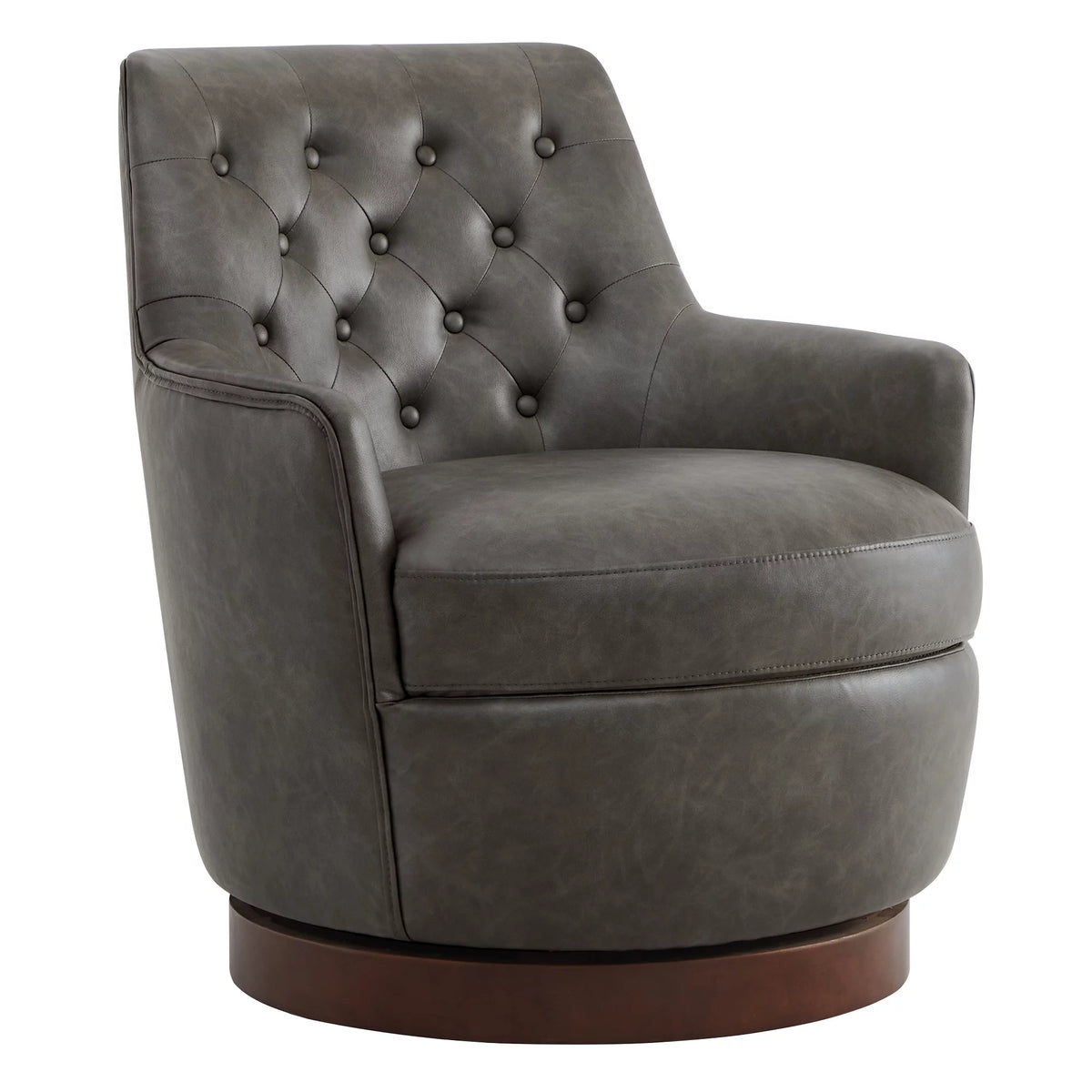 Dark Gray Faux Leather Swivel Barrel Accent Chair B264484