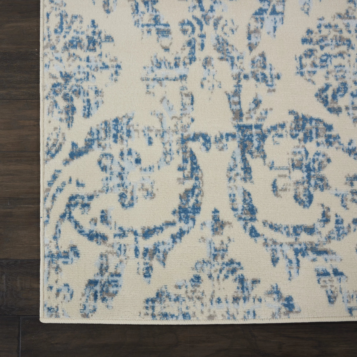 Ivory/Blue Damask Area Rug N6289