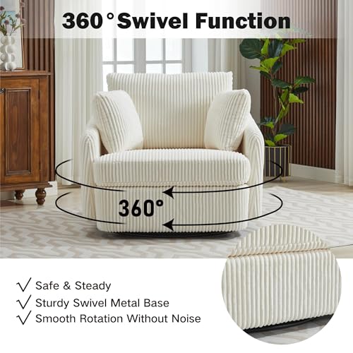 Oversized Swivel Accent Chair with Ottoman, Corduroy, Gray D72676