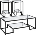 Tempered Glass Coffee Table Set of 3 Pieces Black R126