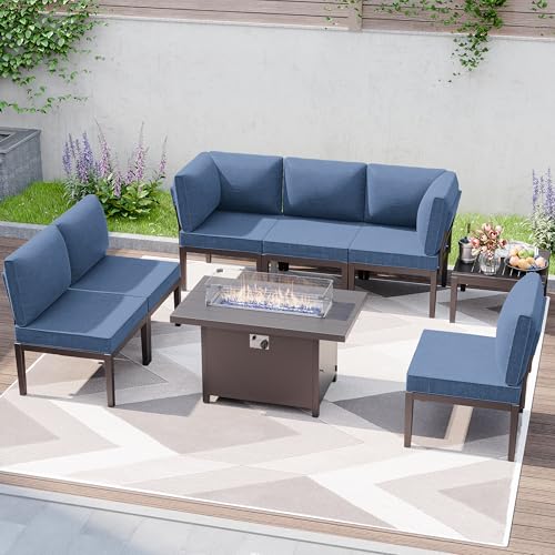 8 Pieces Metal Patio Furniture Set with Fire Pit Table V861633