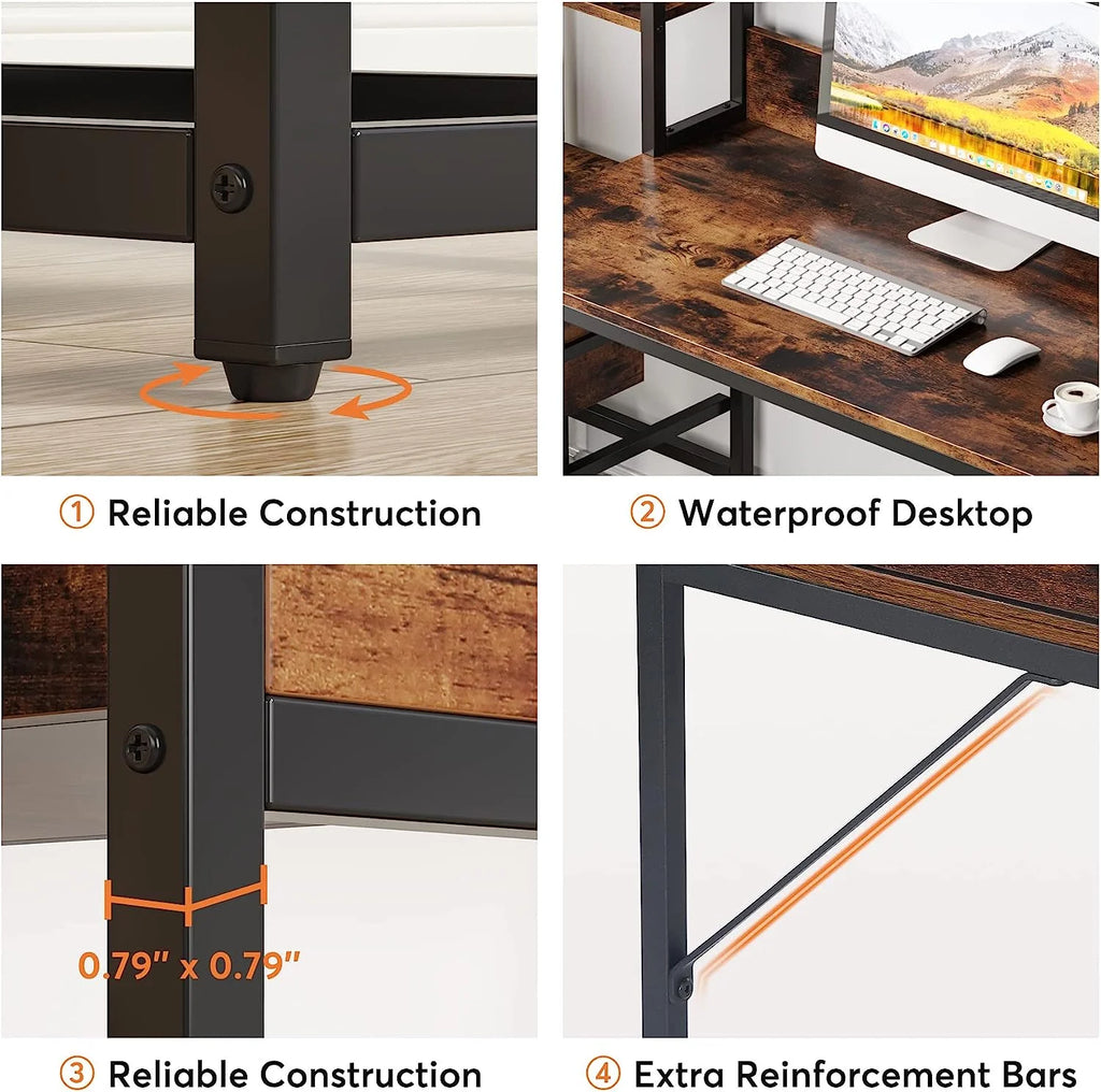 55 Inch Computer Desk with 2 Drawers and Storage Shelves T71411