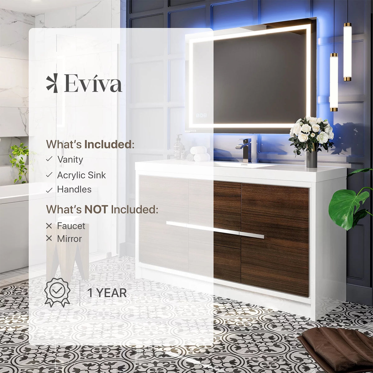60 in. Gray Oak and White Bathroom Vanity with White Acrylic Countertop I1878