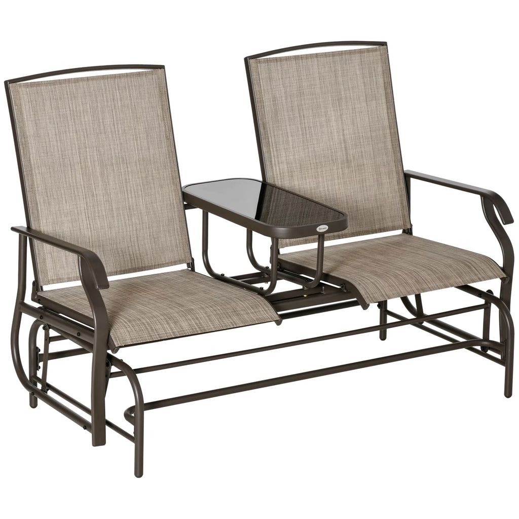 Gray Outdoor Glider Bench with Center Table H8095