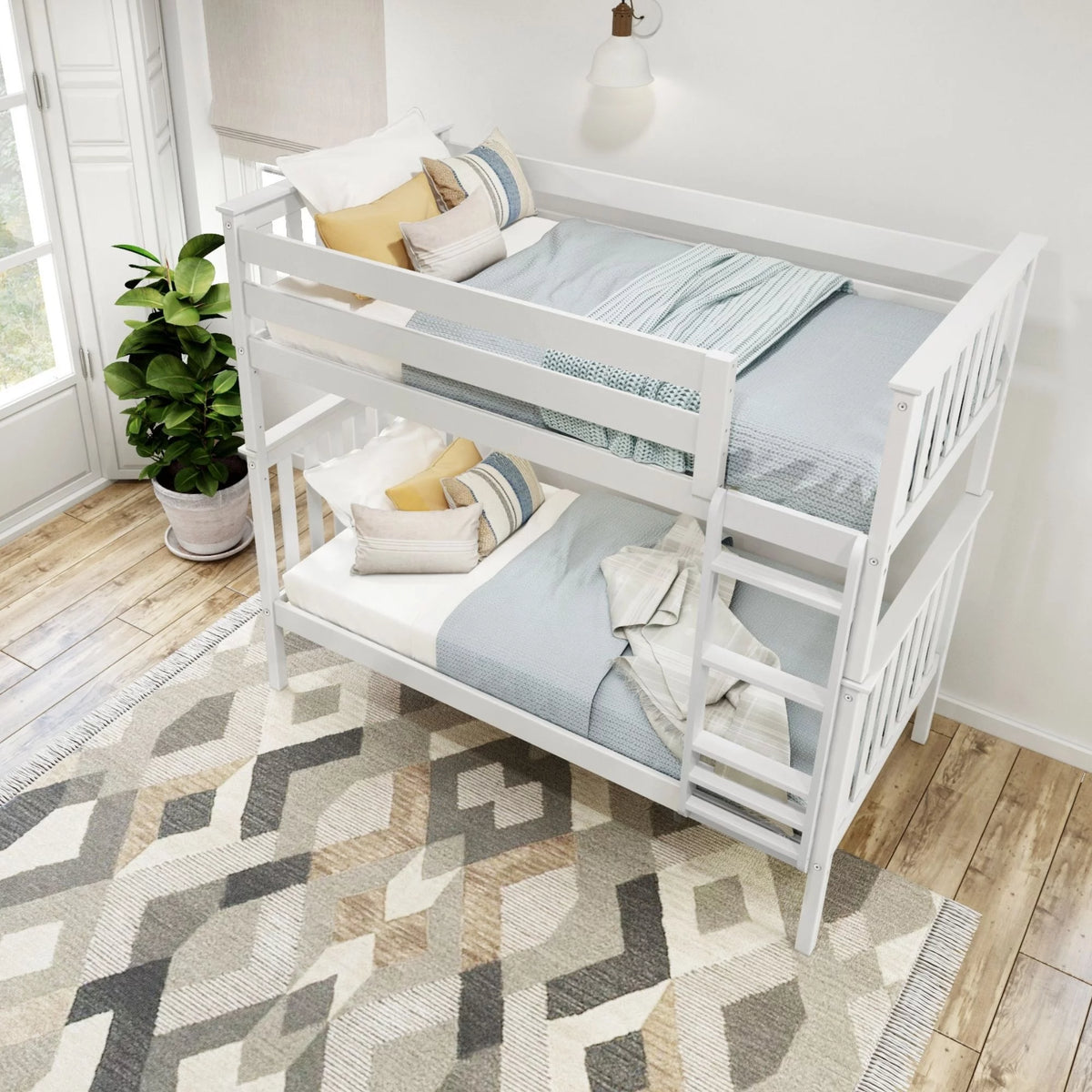 Wooden Twin over Twin Bunk Bed with Ladder White W815949