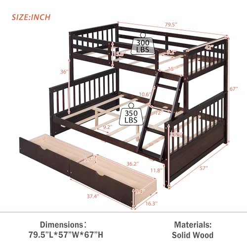 Wood Bunk Bed with Drawers, Twin Over Twin Size, Grey K99190