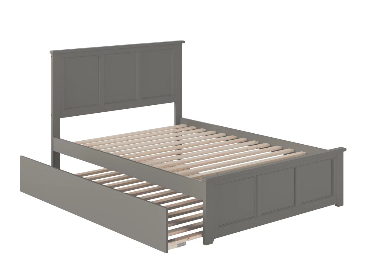 Grey Full Wood Platform Bed with Footboard & Trundle L487