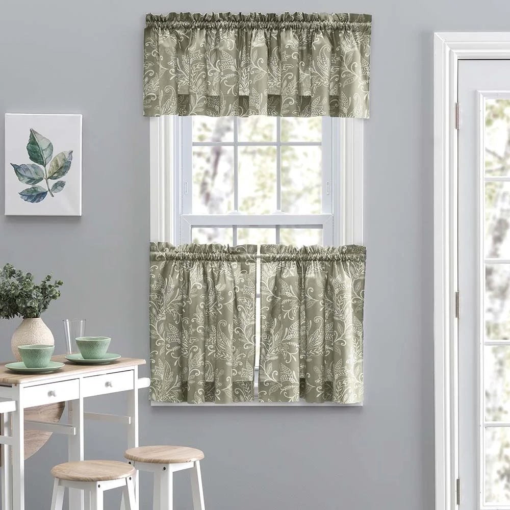 Sage Leaf Pattern Curtain Tiers 56"x24" A39909