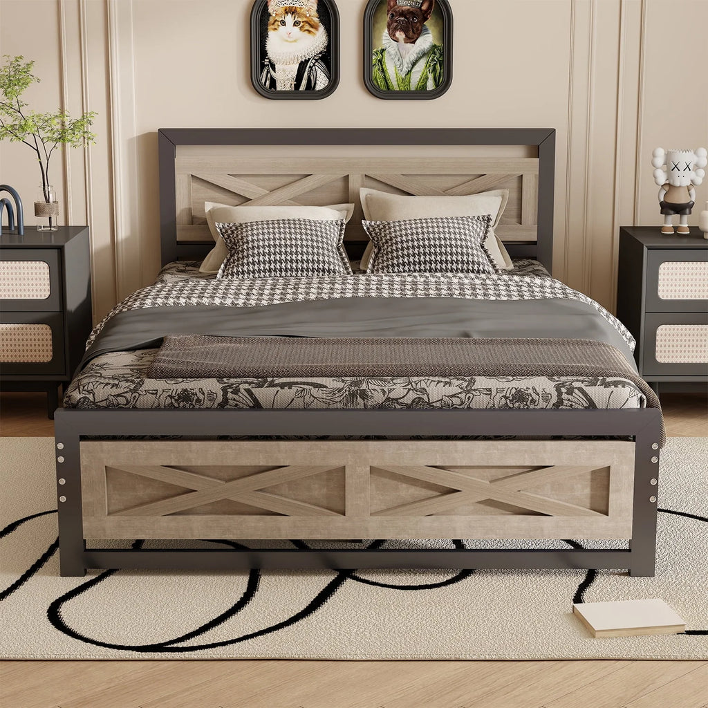 Platform Bed Frame with Headboard, Twin Size Bed K514