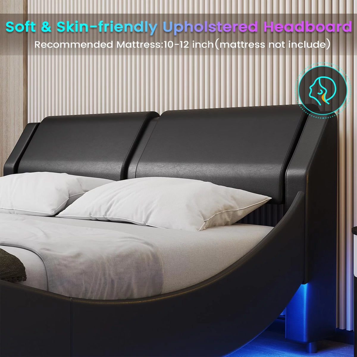 King Size Faux Leather Platform Bed Frame with Headboard and LED Lights C3901