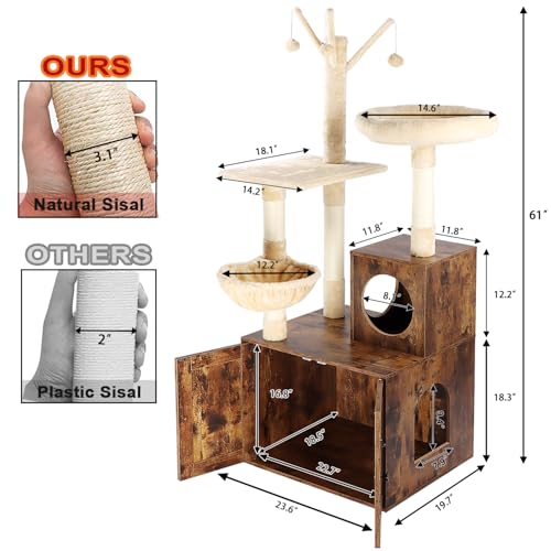 2-in-1 Wooden Cat Tree Tower with Litter Box Enclosure B998