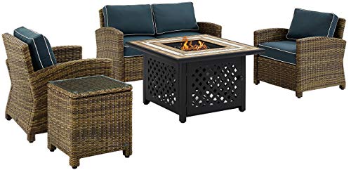 5-Piece Wicker Outdoor Loveseat Patio Furniture Set with Fire Pit Table N7140