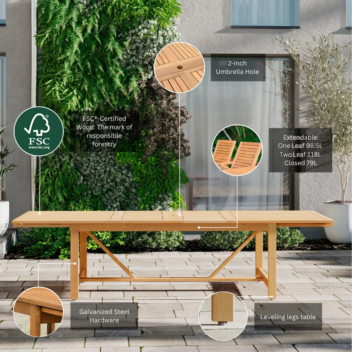 9-Piece Teak Finish Wood Extendable Patio Dining Set P77786