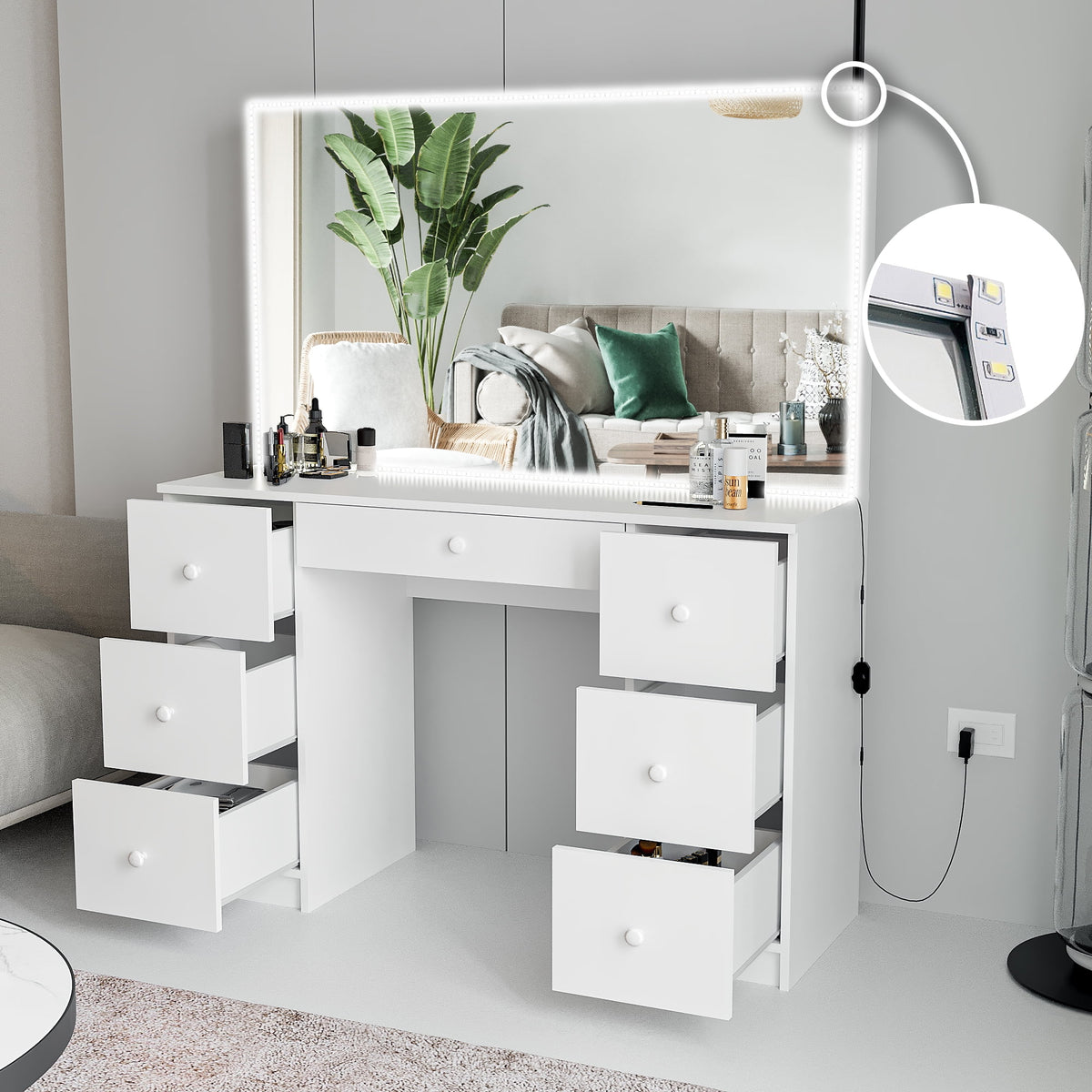 White Painted Vanity Table H374893
