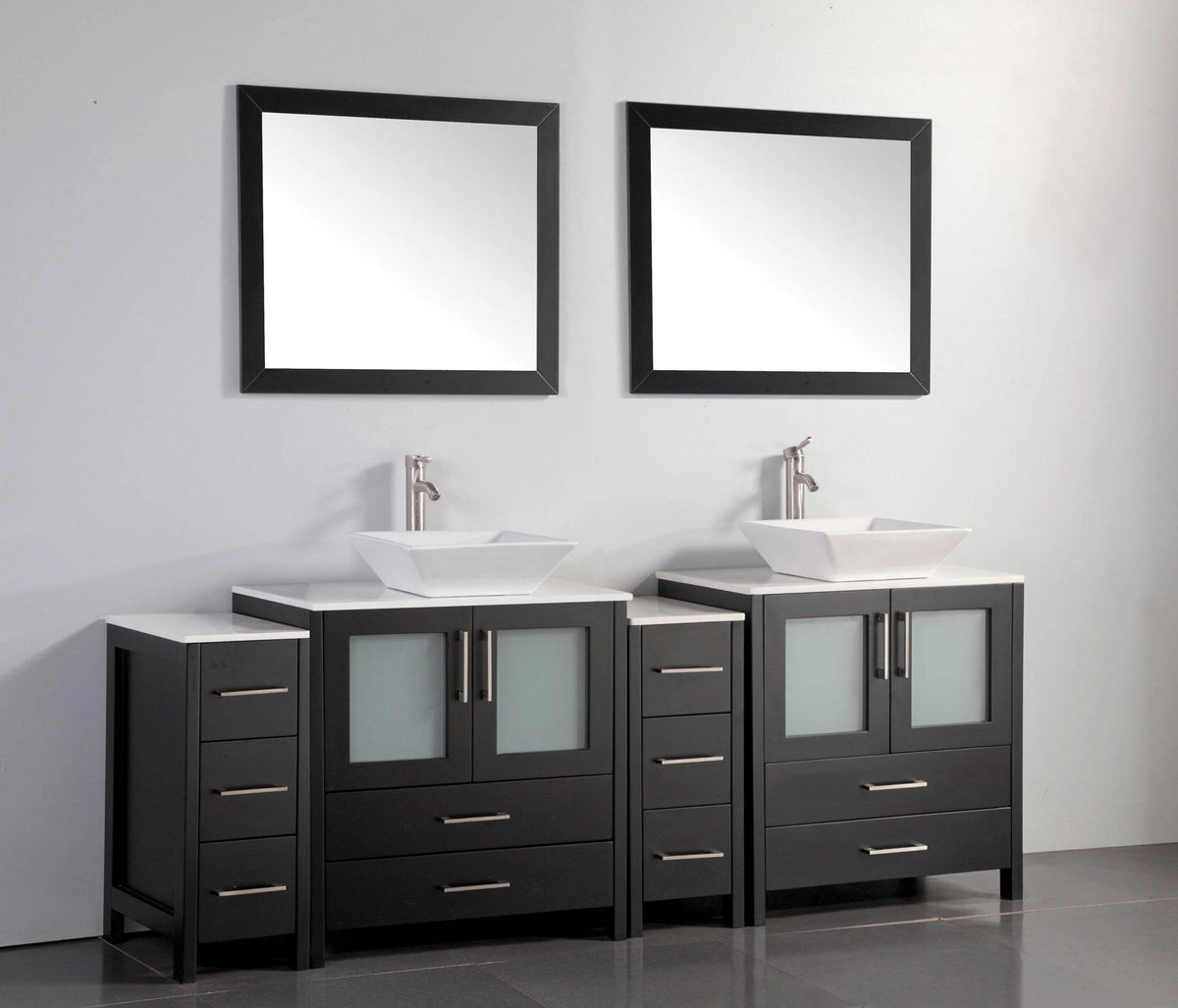 84 in. Double Sink Vanity Cabinet with Ceramic Vessel Sink & Mirror R11862