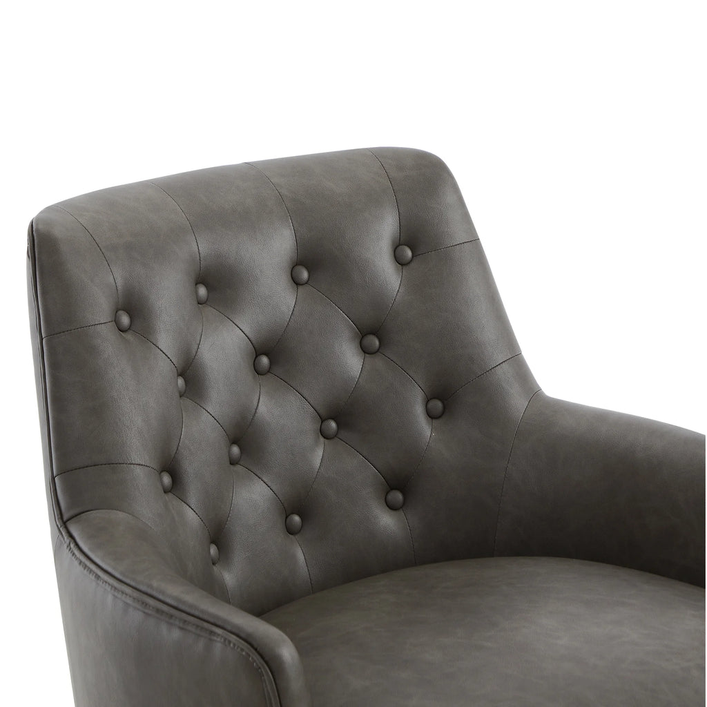 Dark Gray Faux Leather Swivel Barrel Accent Chair B264484