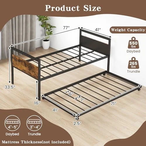 Twin Size Metal Daybed with Trundle D307711